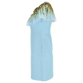Gucci-Gucci Embellished Neck Dress Mini Dress in Blue Viscose-Blue,Light blue