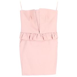 RED Valentino Ruffled Strapless Mini Dress in Pink Wool Brown Pink