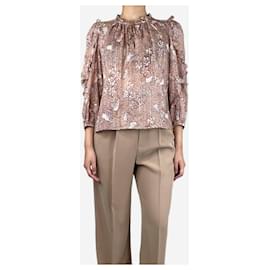 Ulla Johnson-Beige and red floral ruffled blouse - size UK 8-Other