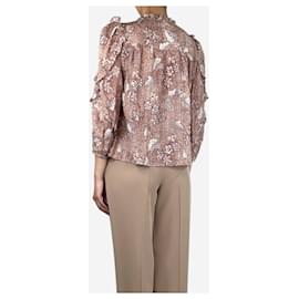 Ulla Johnson-Beige and red floral ruffled blouse - size UK 8-Other