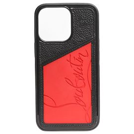 Christian Louboutin Cover in pelle nera Loubicard per iPhone 13 Nero