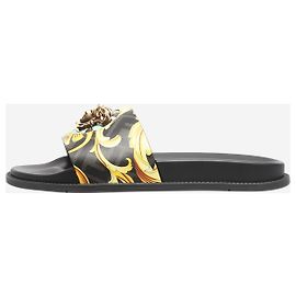 Versace Black leather pool slides - size EU 42 Black
