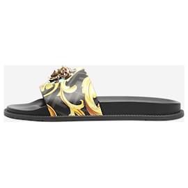 Versace-Black leather pool slides - size EU 42-Black