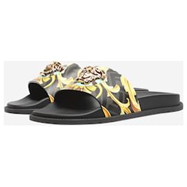 Versace-Black leather pool slides - size EU 42-Black