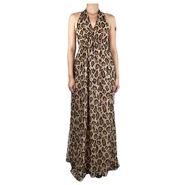 Joseph Vestido maxi de seda com estampa de onça marrom - tamanho UK 8 Marrom