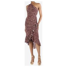 Ulla Johnson-Burgundy one-shoulder polka-dot ruffle midi dress - size UK 4-Brown