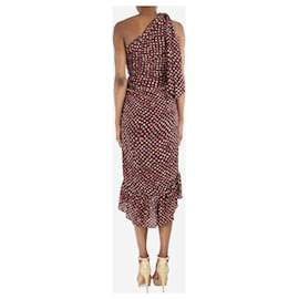 Ulla Johnson-Burgundy one-shoulder polka-dot ruffle midi dress - size UK 4-Brown