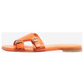 Santoni Orange leather double-buckle sandals - size EU 39 Orange