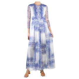 Philosophy Di Alberta Ferretti Robe maxi en mesh à imprimé floral bleu avec châle - taille UK 8 Bleu