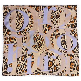 Christian Dior Bufanda cuadrada con estampado de leopardo beige y azul Otro