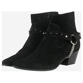 Saint Laurent-Black suede cowboy style ankle boots - size EU 39-Black