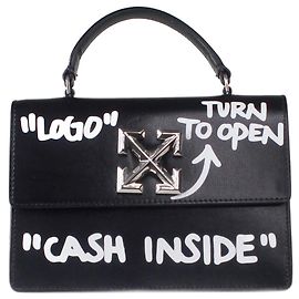 Off White Bolsa de ombro de couro Jitney 1.4 preta "Cash Inside" Preto