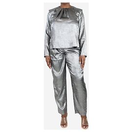 Stella Nova Silver shiny metallic top and trousers set - size L Silvery