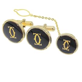 Cartier-Conjunto de Abotoaduras Cartier Preto e Ouro-Preto,Dourado