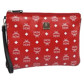 MCM Vicetos Logogram Clutch Tasche PVC Rot Auth 83991 Rot