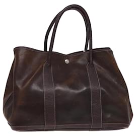 Hermès-HERMES Sac à main Garden party PM Cuir Marron Auth bs16114-Marron