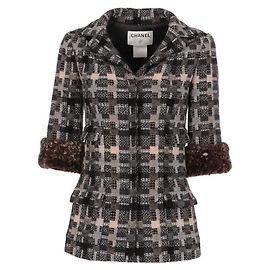 Chanel Grey and Beige Wool Jacket - 2000s Beige Grey Sand