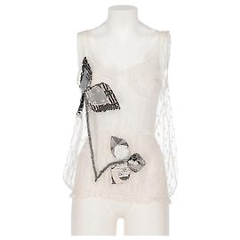 Chanel White Lace Tank Top - 2000s Black White Sand