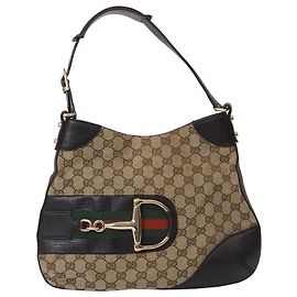 Bolsa Horsebit em lona GG Gucci Bege Castanho escuro