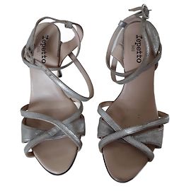 Repetto Silver Leather Sandals Size 39 Silvery