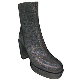 3.1 Phillip Lim Silver Glitter Metallic Platform Boots Silvery
