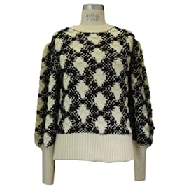 Chanel-Chanel 2021 Ivory / Black Cashmere and Silk Métiers d’Art Diamond Knit Sweater-Cream