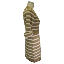 Chanel-Chanel Tan / Ivory Striped Button-down Cashmere Knit Sweater Dress-Camel