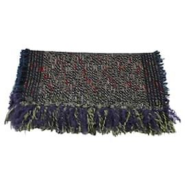 Chanel-Écharpe en laine tweed tricotée à franges multicolores bleues de Chanel-Bleu