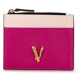 Pink Versace Bicolor Leather Virtus Logo Card Holder Pink