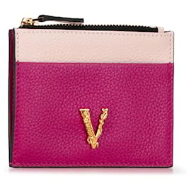 Versace-Porta-cartões de couro bicolor Virtus com logo Versace rosa-Rosa