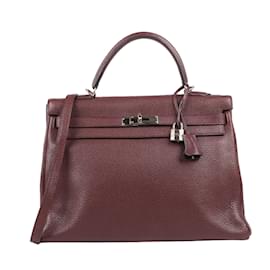 Hermès-HERMES Kelly 35 Taurillon Clemence Prune Ferrures en métal argenté □L: 2008-Violet