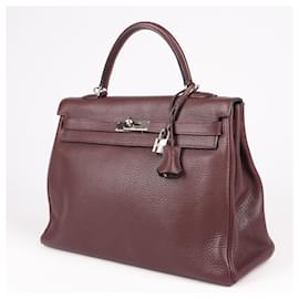 Hermès-HERMES Kelly 35 Taurillon Clemence Prune Ferrures en métal argenté □L: 2008-Violet