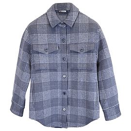 Reformation Karomuster Button-Down Jacke aus blauer Wolle Andere