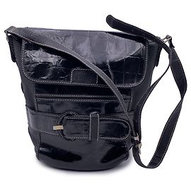 Gianfranco Ferré Sac messager en cuir noir vintage embossé Noir