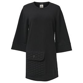 Chanel Mini Rundhalskleid aus schwarzer Kaschmir mit einer Tasche Schwarz