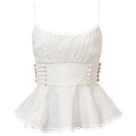 Top peplum de algodão branco com rendas Zimmermann Rosa Branco