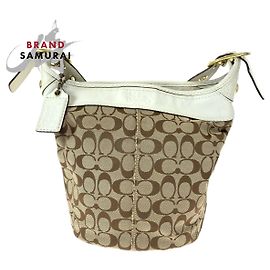 COACH Signature Canvas Leather Shoulder Bag Beige