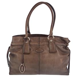 Tod's-Tod's Leather D Bag Brown Tote-Brown