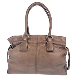 Tod's-Tod's Leather D Bag Brown Tote-Brown