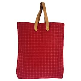 Hermès-Hermes Amedaba GM Canvas Leather Tote Bag-Red