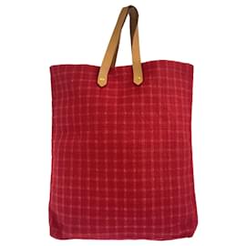 Hermès-Hermes Amedaba GM Canvas Leather Tote Bag-Red