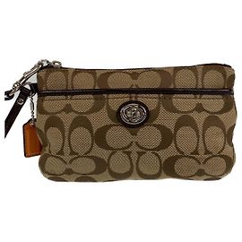 Clutch em lona/couro com assinatura Coach 402499 Bege