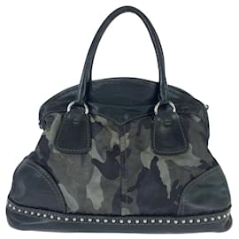 Prada-Prada Nylon Leather Camouflage Studded Handbag-Black