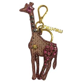Chaveiro de couro Miu Miu com strass em forma de girafa Rosa