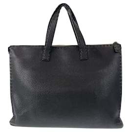 Fendi-Fendi Leather Selleria Briefcase-Black