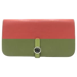 Hermès-Hermes Dogon Long Leather Wallet Red-Red