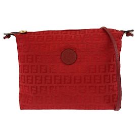 Fendi Vintage Red Gold Canvas Shoulder Bag Red