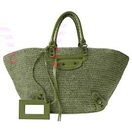 Balenciaga-Balenciaga Pink Brown Straw Leather Tote Bag-Pink