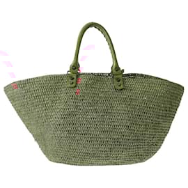 Balenciaga-Balenciaga Pink Brown Straw Leather Tote Bag-Pink