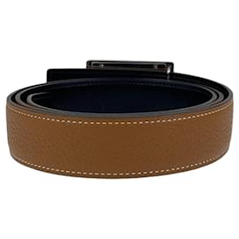 Hermès-Hermes Studded Buckle Belt Gold Brown Silver-Golden